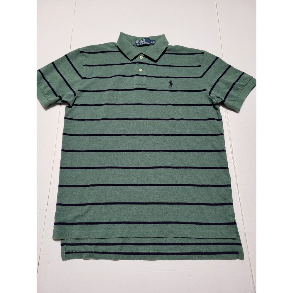 (#L6) Polo Ralph Lauren Green Navy Striped Short Sleeve Size Men's M 100% Cotton